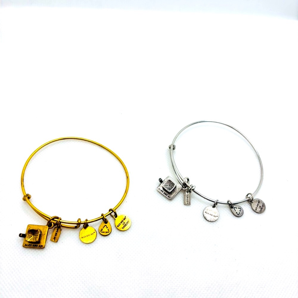 Lot of 2 - Alex and Ani Graduation 2016 Charm Silver & Bronze Tone Bracelet 7"